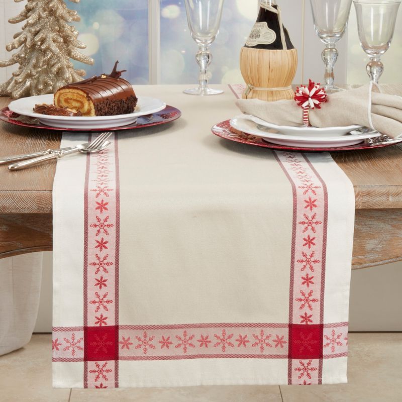 Saro Lifestyle Classic Charm Jacquard Table Runner, 16"x84", Red, 2 of 3