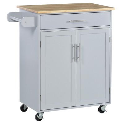 HOMCOM 27 Rolling Kitchen Island Cart with Drawer and Glass Door