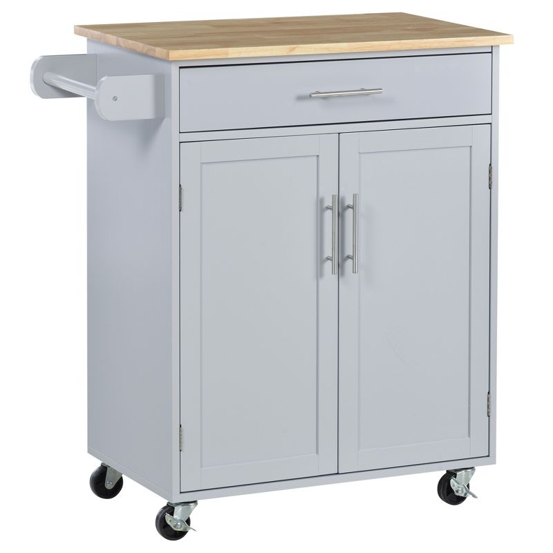 HOMCOM Kitchen Island Cart Rolling Trolley Cart with Drawer, Storage Cabinet & Towel Rack, 1 of 9