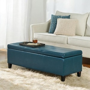 Alilang 51.25 inches Faux Leather Storage Ottoman Bench with Hinged Lid and Tapered Wooden Legs-Blue - 1 of 4