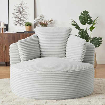 Compressible Corduroy Round Chair with Cushioned Backrest and No Assembly Required, Modern Comfort Seating for Living Room