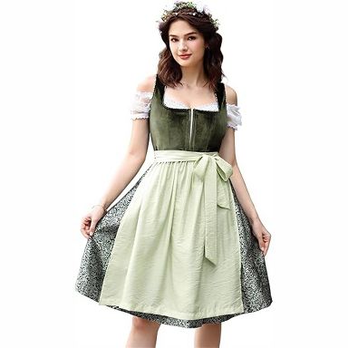 Clearlove Women's Velvet Panel Satin Jacquard Dress & Solid Apron Two-Piece Set Elegant Hostess Holiday Outfit Green M