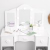 2-in-1 Girls Vanity Table with Tri-Fold Mirror & Light - Wooden Princess Makeup Desk with Stool & Drawer for Pretend Play - 3 of 4