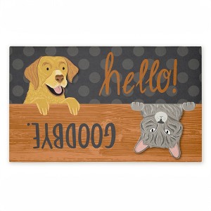 Stupell Industries Hello Goodbye Dog & Cat Printed Outdoor Door Mat, design by Arrolynn Weiderhold, 18"x30" - 1 of 4