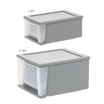 Gray Clear Stackable Plastic Storage Drawers, Set of 5