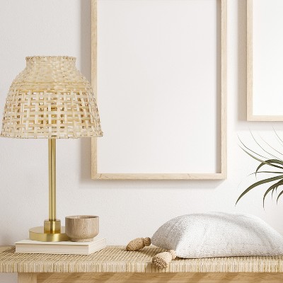 20" Natural Bamboo Shade Table Lamp with Gold Metal Base