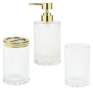 Cameo 3PC Bathroom Set - Soap/Lotion Dispenser, Toothbrush Holder, Tumbler, Non-Slip Protective Silicone Feet - 1 of 4