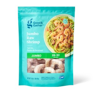 Jumbo Tail On Peeled & Deveined Raw Shrimp - Frozen - 26-30ct per lb/16oz - Good & Gather™ - 1 of 4