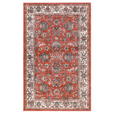 Traditional Floral Scroll Indoor Runner Or Area Rug, 4'x6', Salmon ...