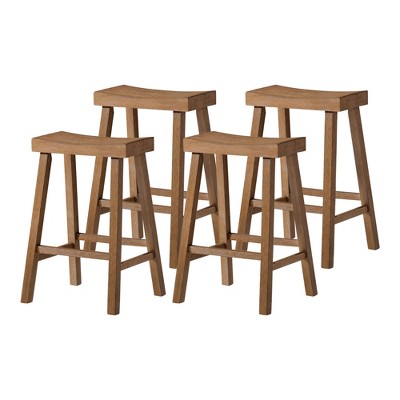 Maven Lane Vincent Backless Rectangular Saddle Kitchen Stool with Rustic Wood Top Seat, Set of 4