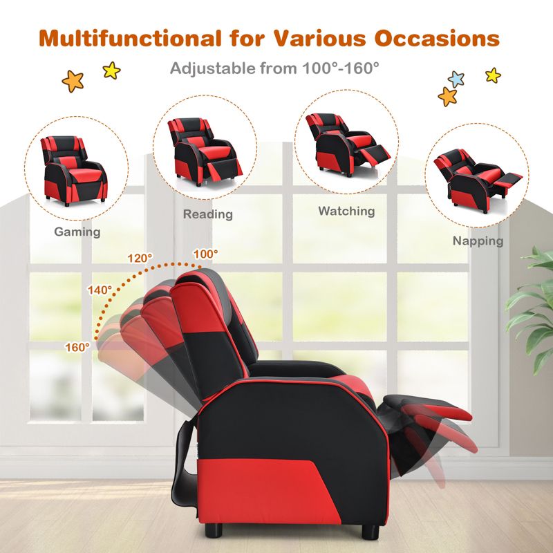 Infans Kids Youth Gaming Sofa Recliner w/Headrest & Footrest PU Leather Red, 4 of 8