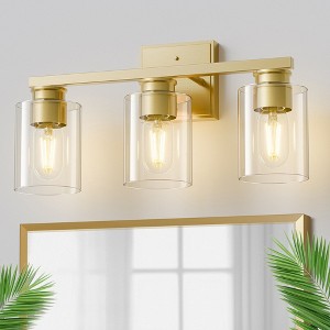 DORESshop 3-Light Modern Gold Bathroom Wall Sconce with E26 Bulb Socket and Clear Glass Shades for Vanity, Bedroom, Living Room, and Dressing Areas - 1 of 4