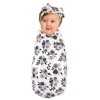 Touched by Nature Baby Girl Organic Cotton Swaddle Blanket and Headband or Cap, Black Floral, One Size - 3 of 4