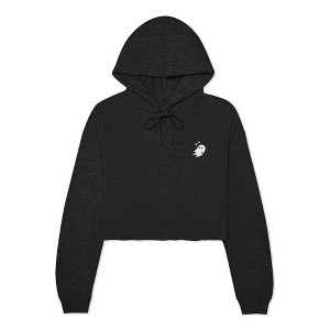Dalix Heartly Ghost Embroidered Fleece Cropped Hoodie Cold Fall Winter Women - 1 of 4