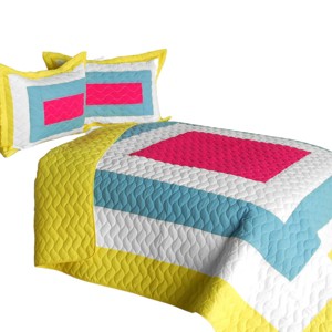 Slickblue Full/Queen Quilt Set, Vermicelli-Quilted TC Fabric, Machine Washable, 4 Color Options, 90.5"x90.5", 3PC - 1 of 4