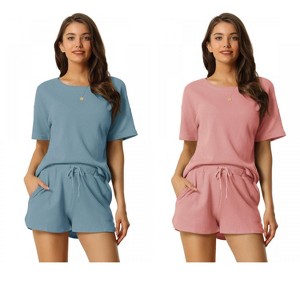 INSPIRE CHIC Women's 2 Pcs Lounge Sets Waffle Outfits T-shirt and Shorts Loungewear Sweatsuits Pajama Sets - 1 of 4