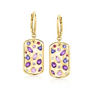 Ross-Simons 2.13 ct. t.w. Multi-Gemstone Scattered Tag Drop Earrings With Lab-Grown Diamonds in 18kt Gold Over Sterling - 1 of 3