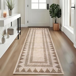 Coucheta Modern Washable Area Rug, Neutral Geometric Border Low Pile Rug, Non-Slip & Non-Shedding Carpet for Living&Dining Room, Hallway&Bedroom - 1 of 4