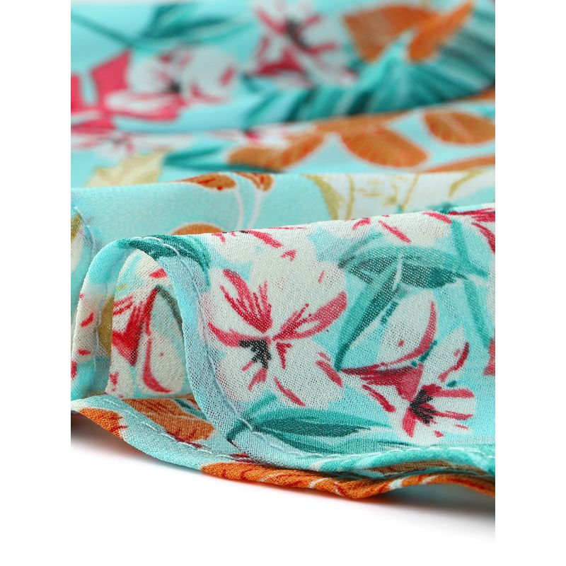 Allegra K Women's Tropical Floral Print Tie Waist V Neck Short Sleeve Peplum Wrap Top, 5 of 6