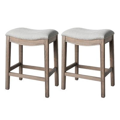 Maven Lane Adrien Upholstered Backless Saddle Kitchen Stool, Set of 2