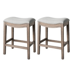 Maven Lane Adrien Upholstered Backless Saddle Kitchen Stool, Set of 2 - 1 of 4