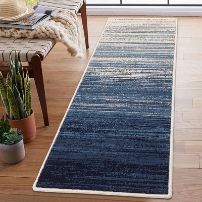 Area Rug Modern Ombre Rug Contemporary Gradient Throw Carpet for Bedroom Solid Accent Rug Non-Shedding Living Room Rug, 2' x 6' Blue