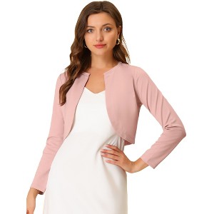 INSPIRE CHIC Women's Solid Open Front Curved Hem Stretchy Fabric Crop Bolero Shrug - 1 of 4