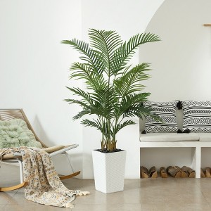 DR.Planzen 72" Artificial Palm Tree - 6FT UV Resistant Fake Plant with14 Silk Leaves & 15.7" Planter for Indoor House Plants, Tall Faux Trees 1 Pack - 1 of 4