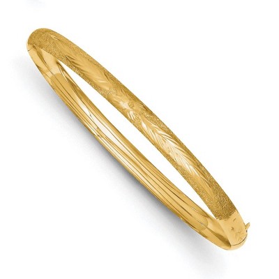 Black Bow Jewelry 5mm 14k Yellow Gold Laser Cut Hinged Bangle Bracelet, 7 Inch