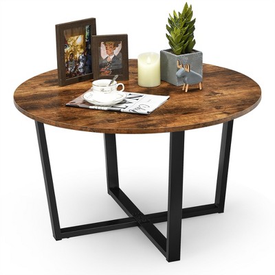 Costway Round Coffee Table Industrial Style Cocktail Side Table With Metal Frame