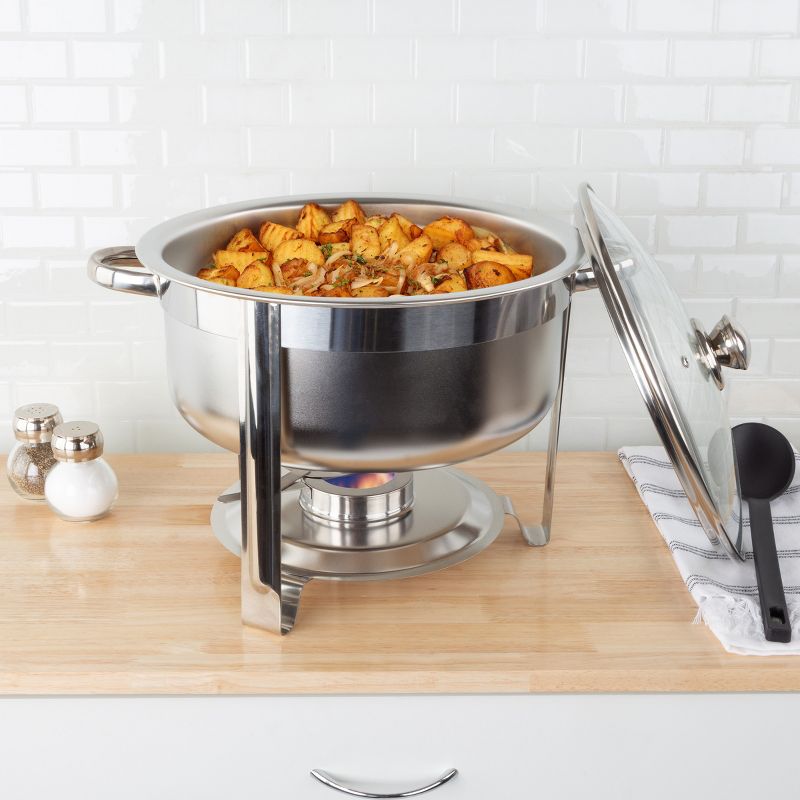 Great Northern Popcorn Chafing Dish 7.5 Quart Stainless Steel Round Buffet Set – Includes Water Pan, Food Pan, Cover, Fuel Holder, and Stand, 5 of 13