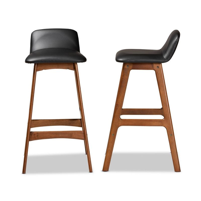 2pc Darrin Faux Leather and Wood Barstools Black/Walnut/Brown - Baxton Studio, 4 of 10