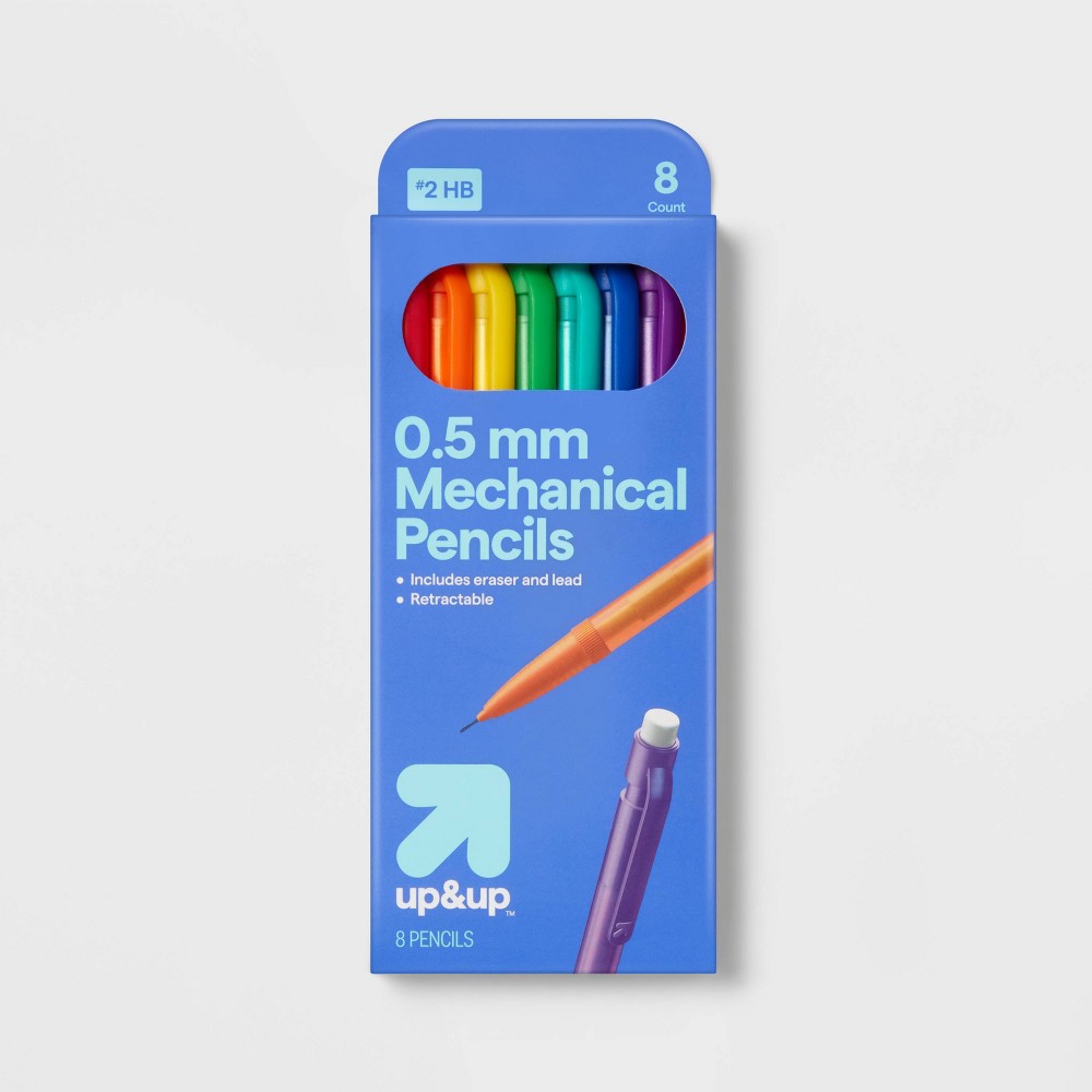 #2 Mechanical Pencils 0.5mm 8ct - up&up™: School Supplies, No. 2 Lead, Erasable, Retractable, Multicolor, Kids Stationery