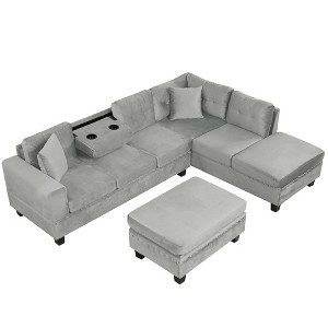 Dexmalle Modern  L-Shape Sectional Sofa with Storage Ottoman,Gray - 1 of 4