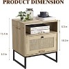 Rattan Nightstand, Boho Bedside Table with Storage Drawer & Metal Legs, Farmhouse Wood Small Night Stand End Table for Bedroom Living Room - 3 of 4