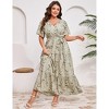 BLUEMING Summer Maxi Dress for Plus Size Women Tie Wasit Surplice Dress Flutter Sleeve A-Line Dress - 3 of 4