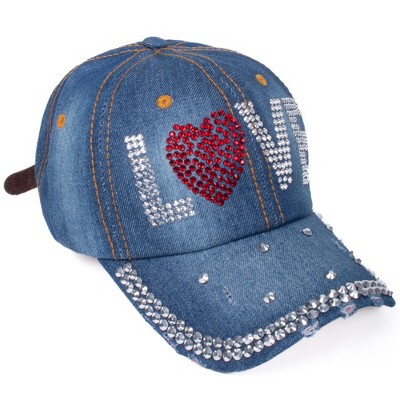 Women's Casual 100% Cotton Denim Baseball Bling Studs Cap