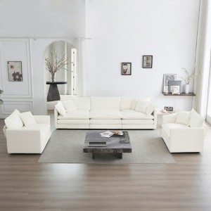 Sofa Set of 3, 1+1+3 Seats Living Room Sofa Set, Accent Chair, Loveseat, and Three-Seat Sofa Modern Style Round Arms 3 Piece Sofa Set - 1 of 4