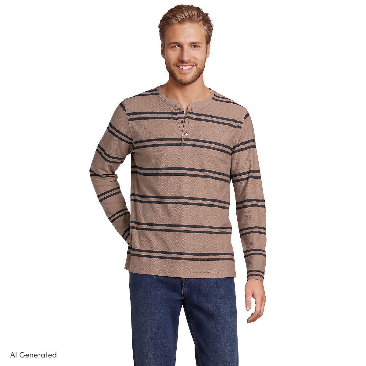 Lands' End Men's Long Sleeve Textured Herringbone Henley - thumbnail 5