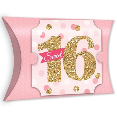 Big Dot of Happiness Sweet 16 - Favor Gift Boxes - 16th Birthday Party Large Pillow Boxes - Set of 12