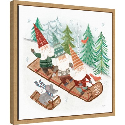 Woodland Gnomes Christmas Canvas Print with Frame 16 x 16