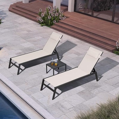 PURPLE LEAF Outdoor Lounge Chair Set Aluminum Patio Chaise Lounger with Side Table and Pillow for Outside Pool Beach Sunbathing Tanning Recliner