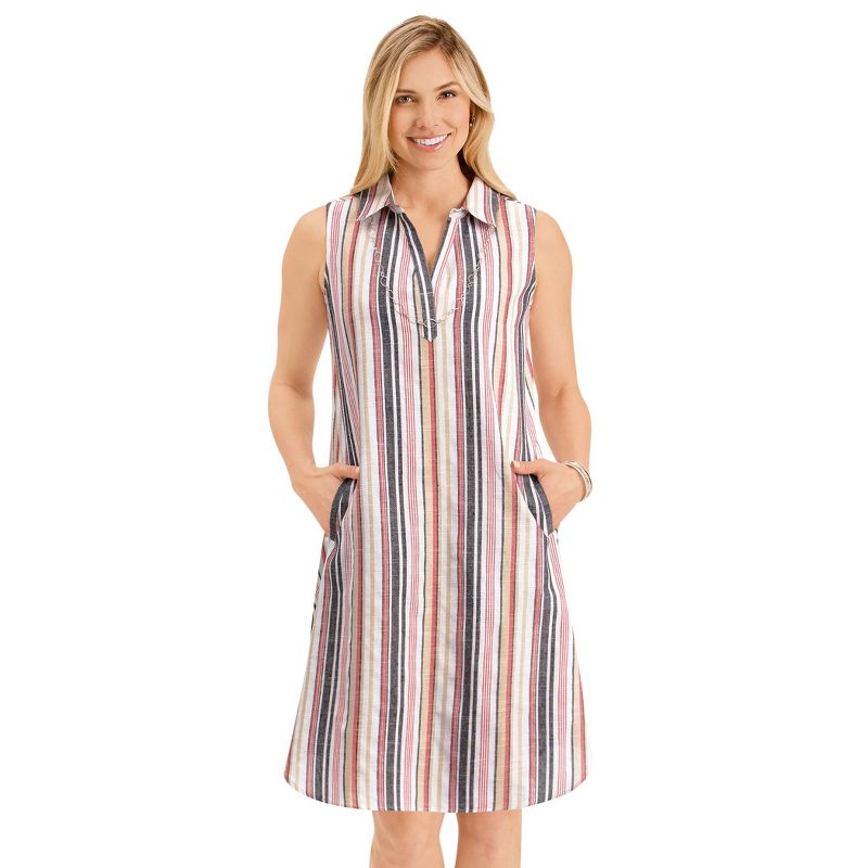 Collections Etc Comfortable Sleeveless Striped Shift Dress, 1 of 5