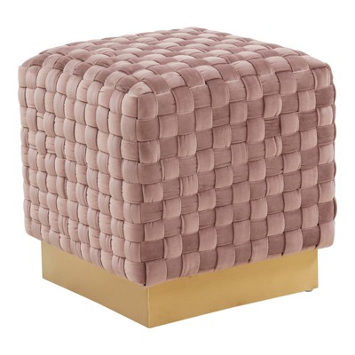 Myrtle Pink Velvet Square Ottoman with Gold Base