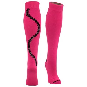 MK Socks Softball Stitch Neon Yellow with Red Stitching Knee high Socks - 1 of 3