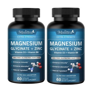 Mulittea (2 Pack) Magnesium Glycinate 500mg with Zinc, Vitamin D3+ Vitamin B6, Enhance Immunity, 120 Capsules (Gluten Free & Non-GMO) - 1 of 4