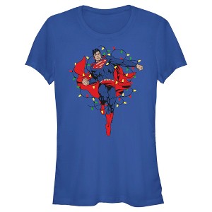 Juniors Womens Superman Christmas Lights T-Shirt - 1 of 4