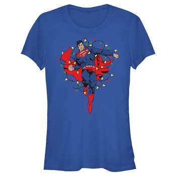 Juniors Womens Superman Christmas Lights T-Shirt