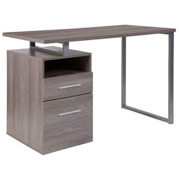 Flash Furniture Harwood Desk with Two Drawers and Metal Frame