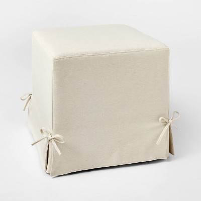 Lynwood Slipcover Cube Ottoman with Tie Details Cream - Threshold™ designed w/Studio McGee